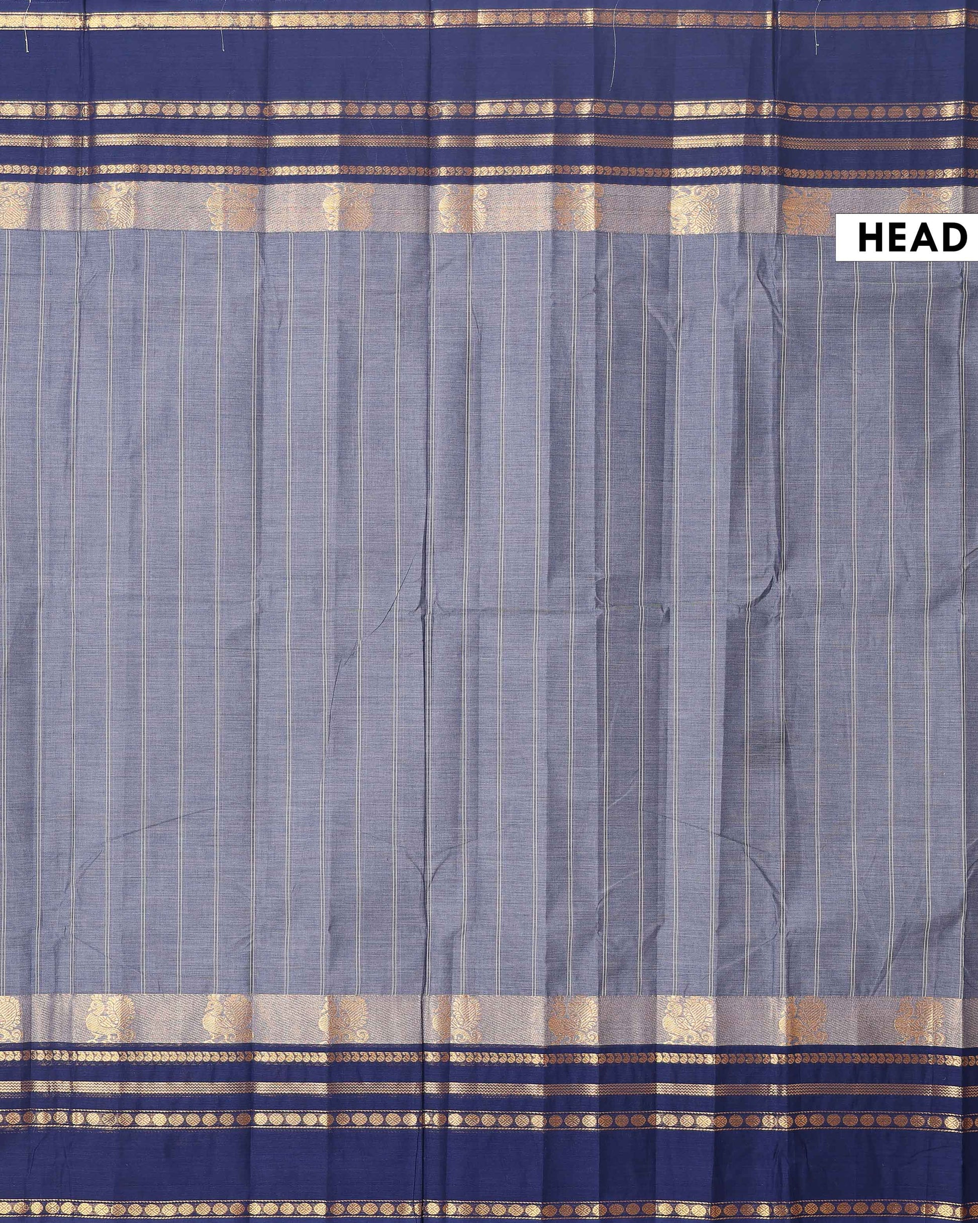 Handwoven Chettinad Cotton Saree with Traditional Zari Border - Dark Grey