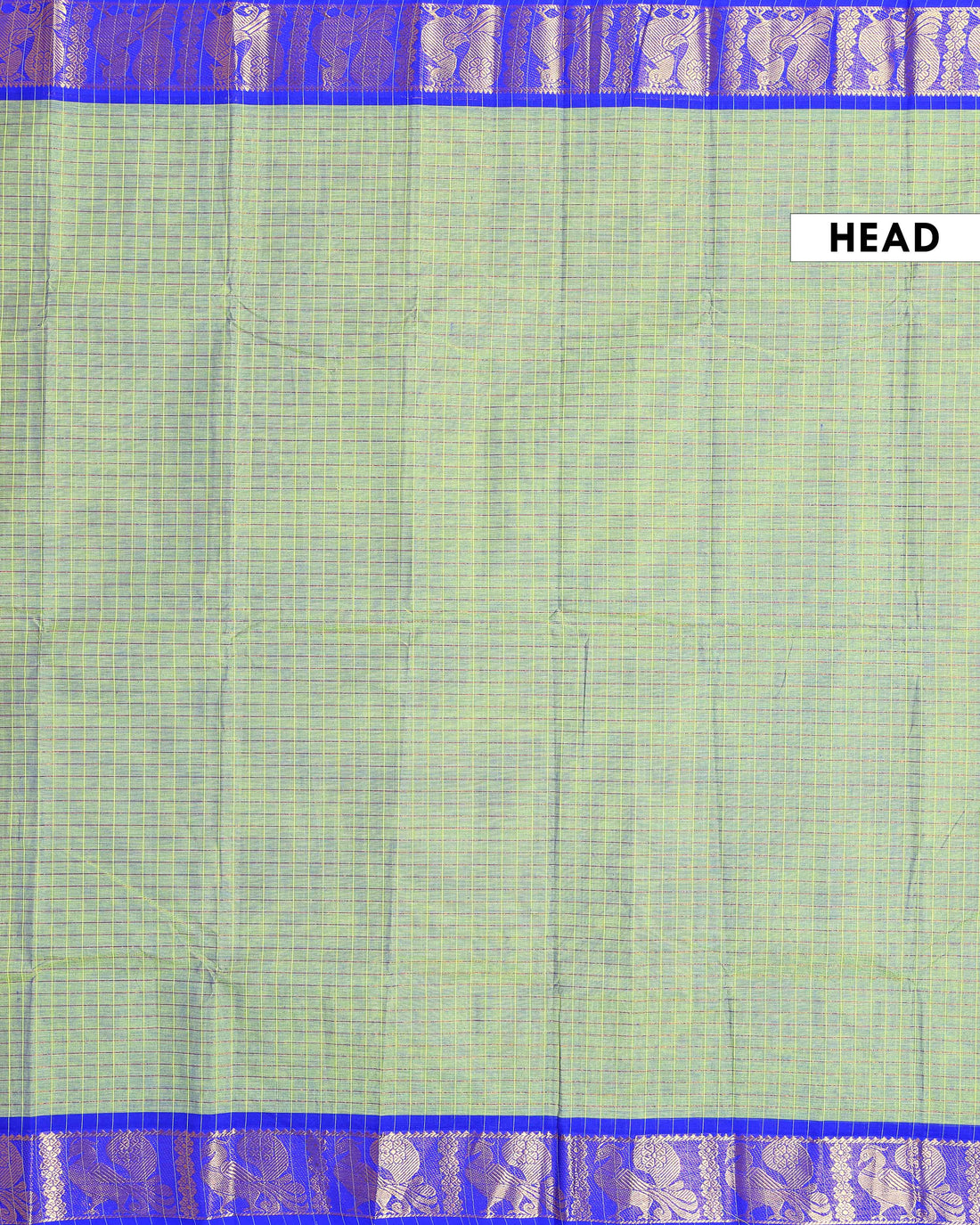 Traditional Chettinad Cotton Saree with Woven Checks and Peacock Motif - Green