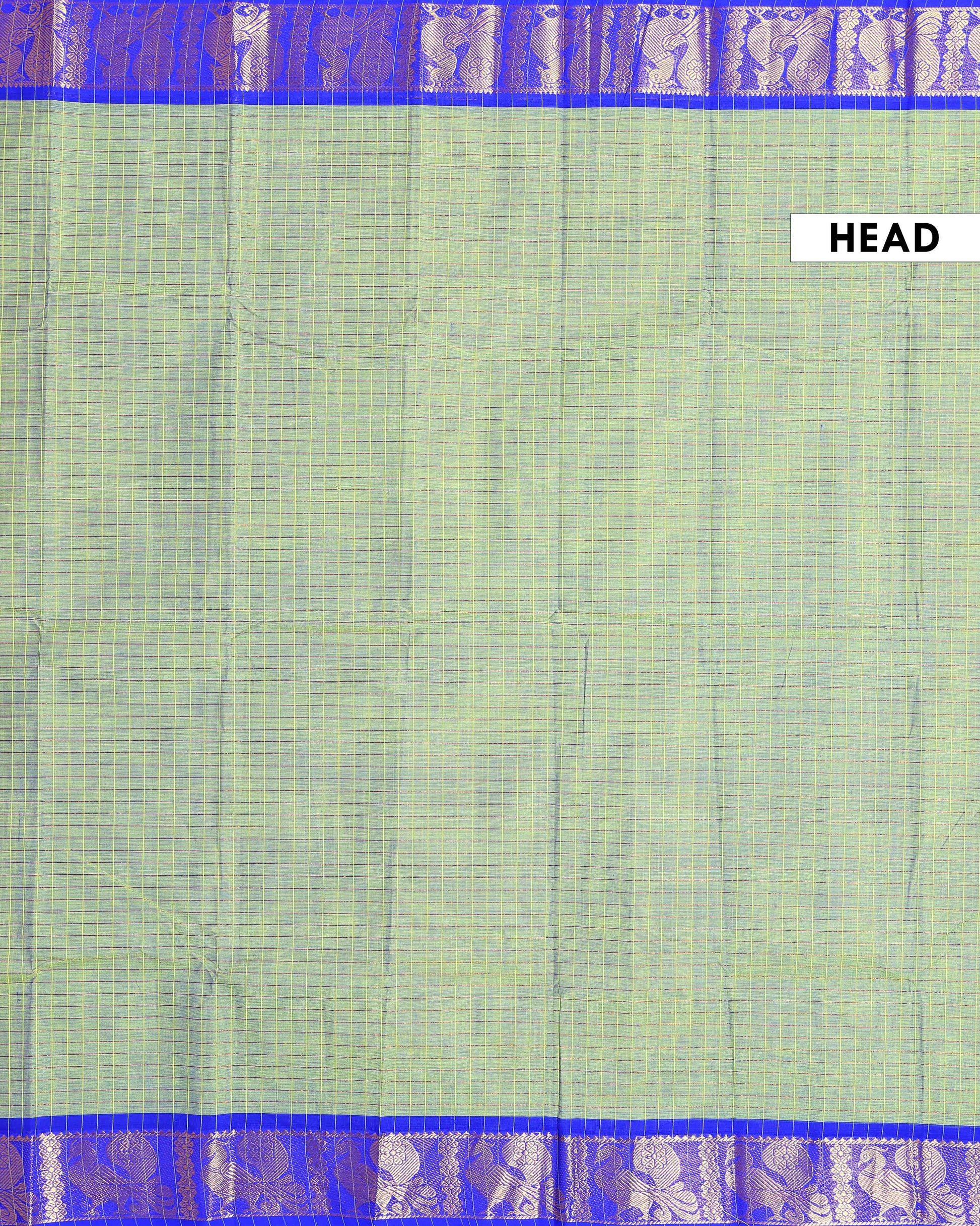 Chettinad Cotton Saree with Woven Checks and Peacock Motif - Green-Head
