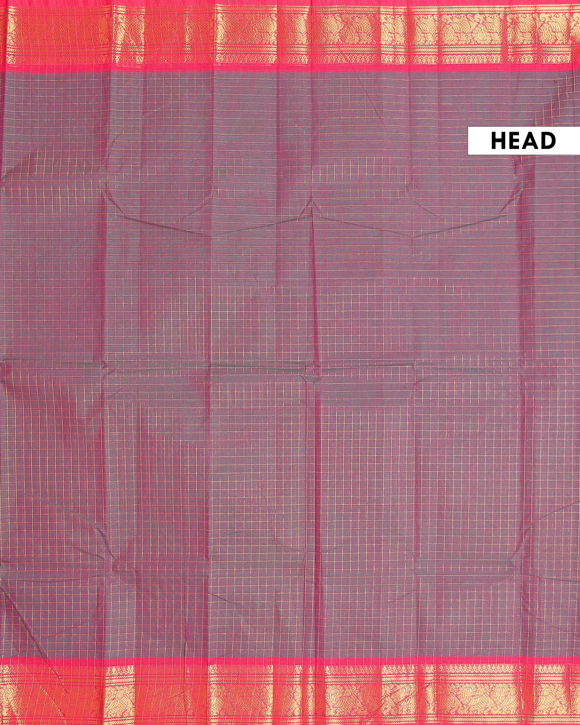 Traditional Chettinad Cotton Saree with Woven Checks and Peacock Motif - Maroon