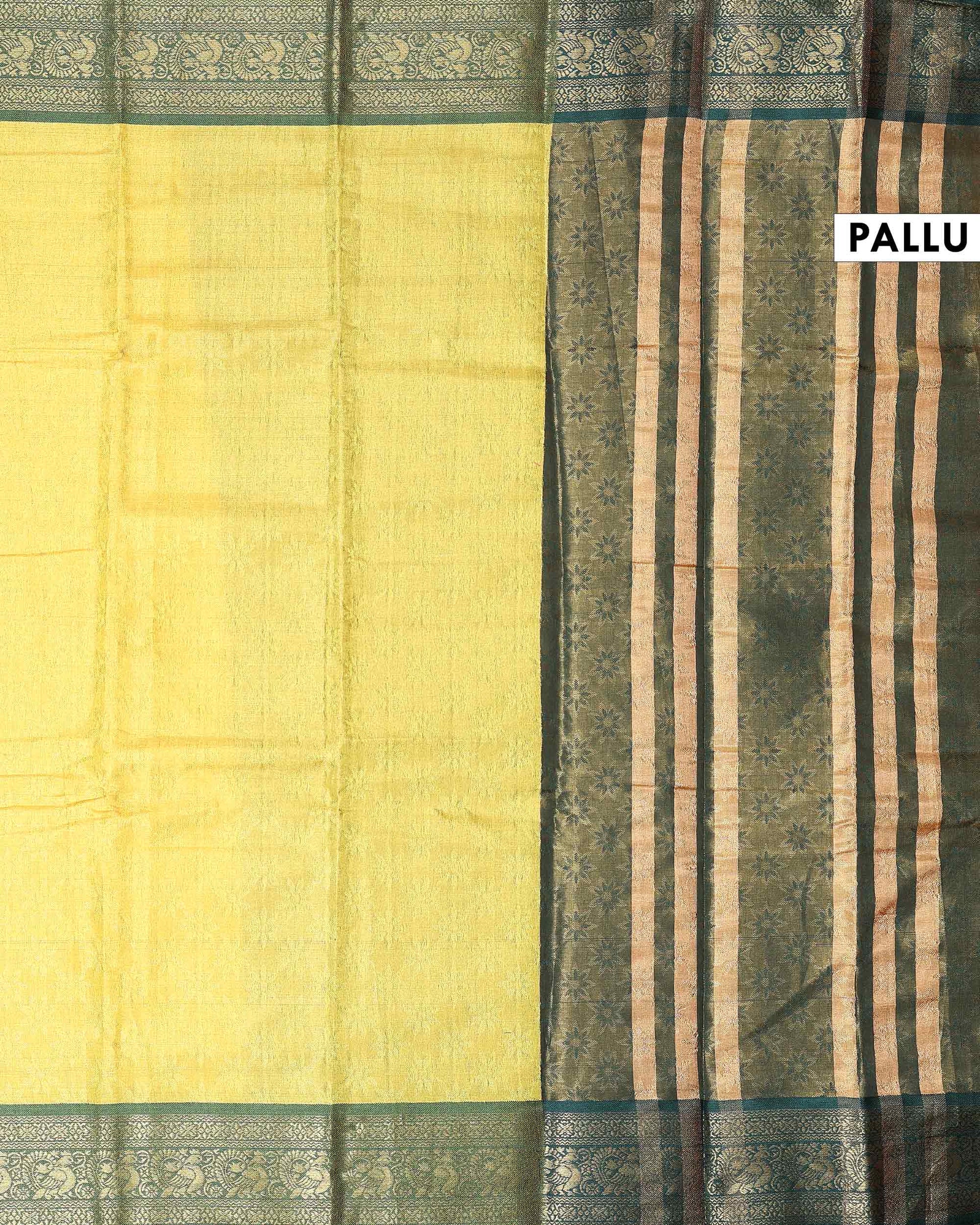 Classic Banarasi Tissue Silk Saree with Plain Woven Body Intricate Floral Zari Border and Traditional Weave Design - Pallu