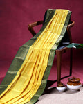 Classic Banarasi Tissue Silk Saree with Plain Woven Body Intricate Floral Zari Border and Traditional Weave Design - Yellow