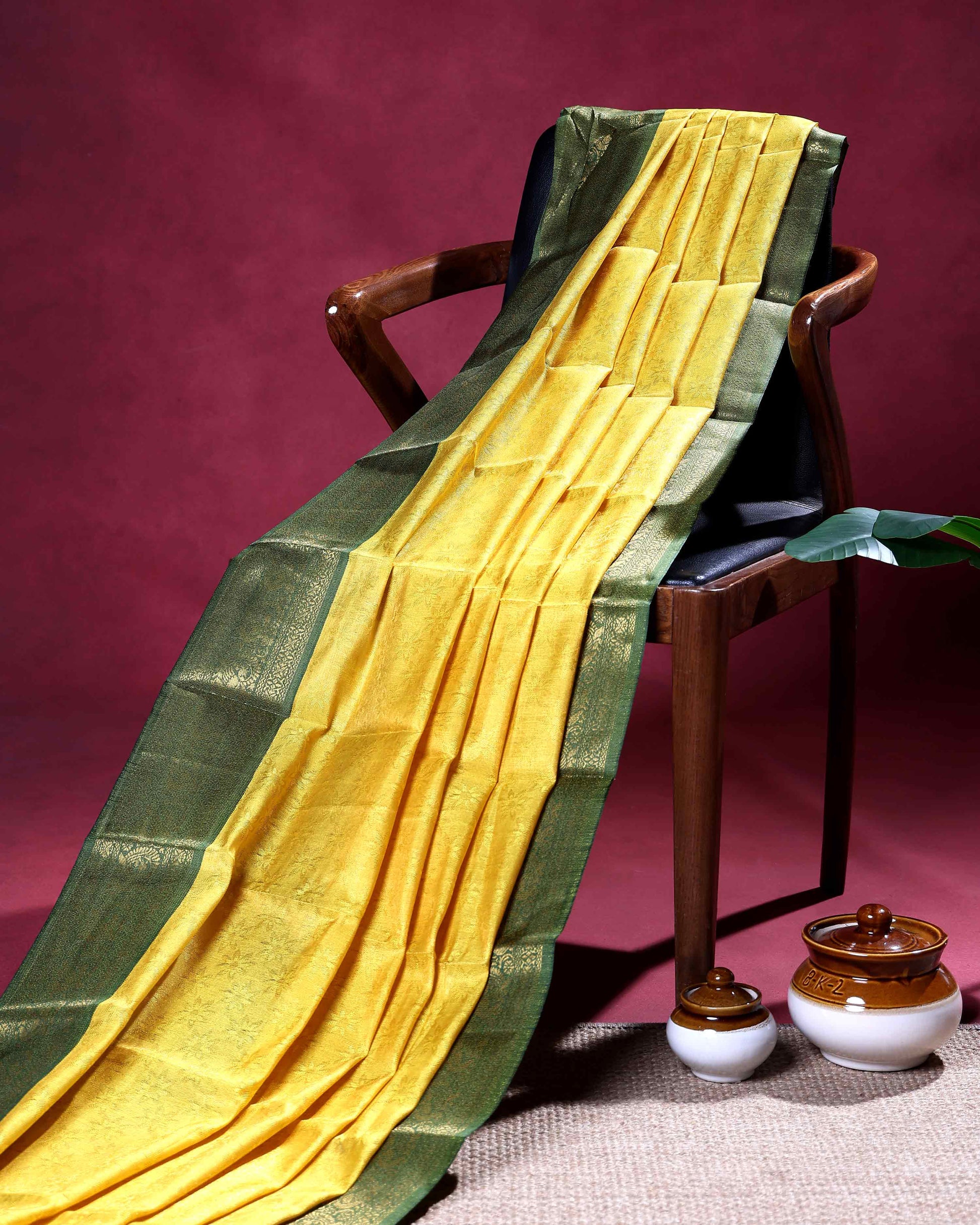 Classic Banarasi Tissue Silk Saree with Plain Woven Body Intricate Floral Zari Border and Traditional Weave Design - Yellow