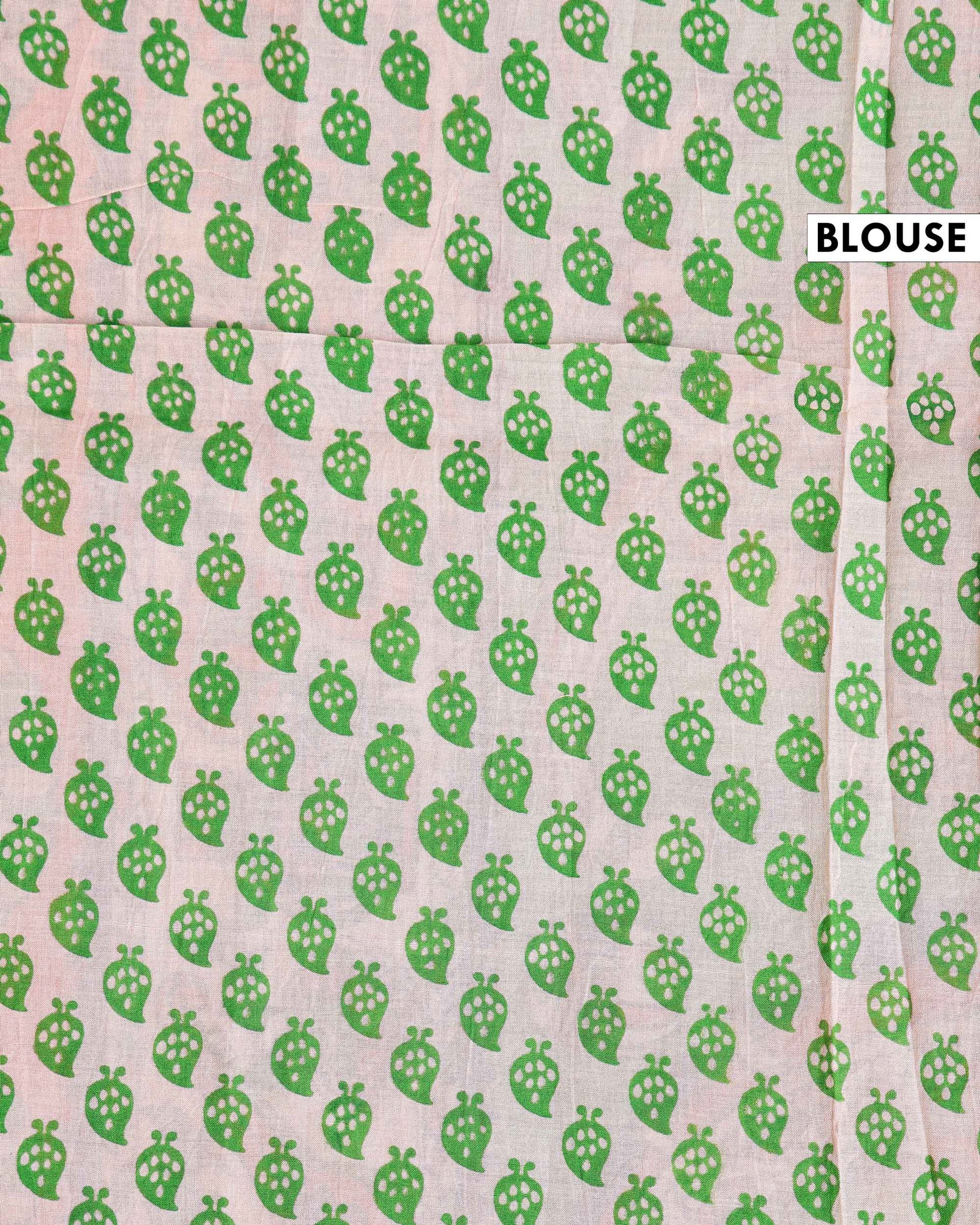 Classic Block Printed Kalamkari Cotton Saree with All-Over Animal and Garden Motif Design - Cream