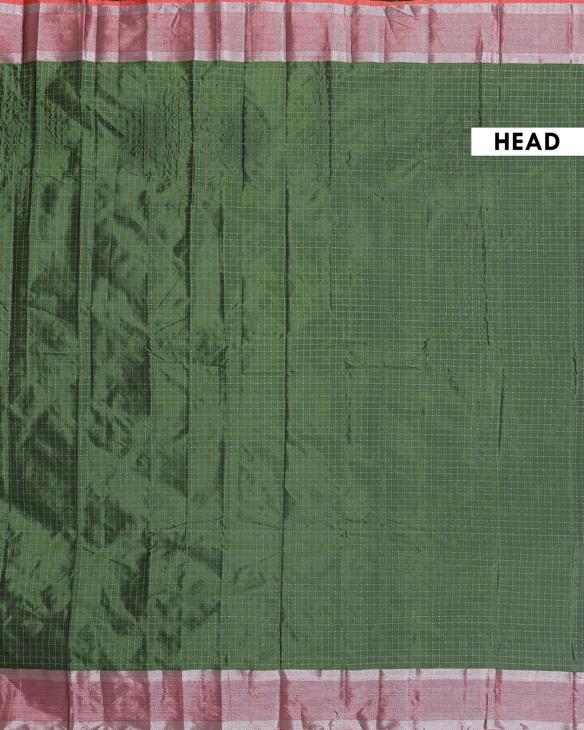 Classic Checks Soft Silk Saree with Intricate Weave Border - Green