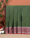 Classic Checks Soft Silk Saree with Intricate Weave Border - Green