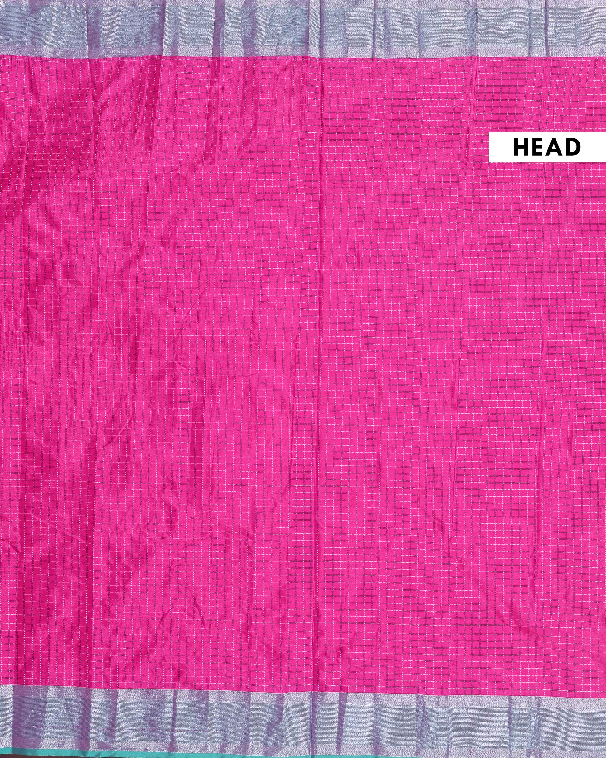 Classic Checks Soft Silk Saree with Intricate Weave Border -  Pink