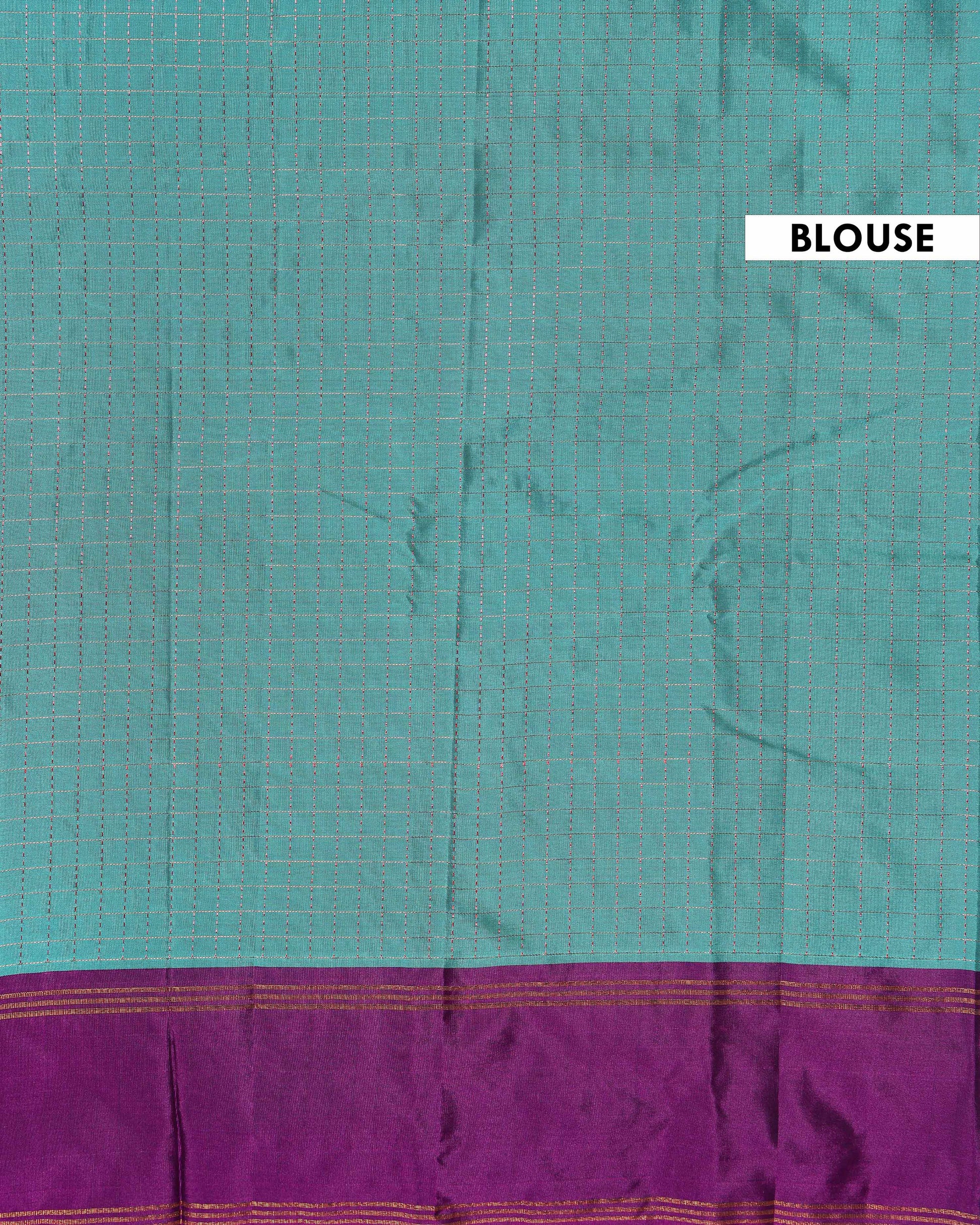 Classic Checks Soft Silk Saree with Intricate Weave Border -  Turquoise