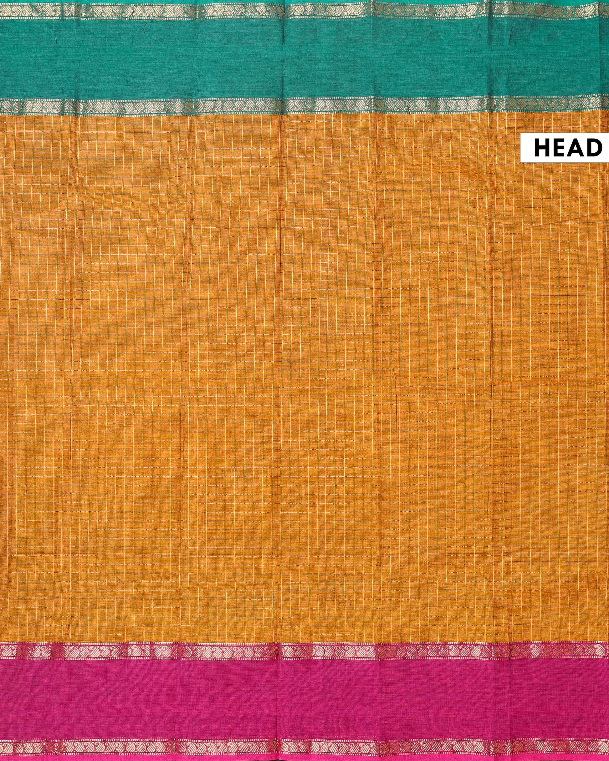 Classic Chettinad Cotton Saree with Traditional Woven Checks and Zari Border - Brown