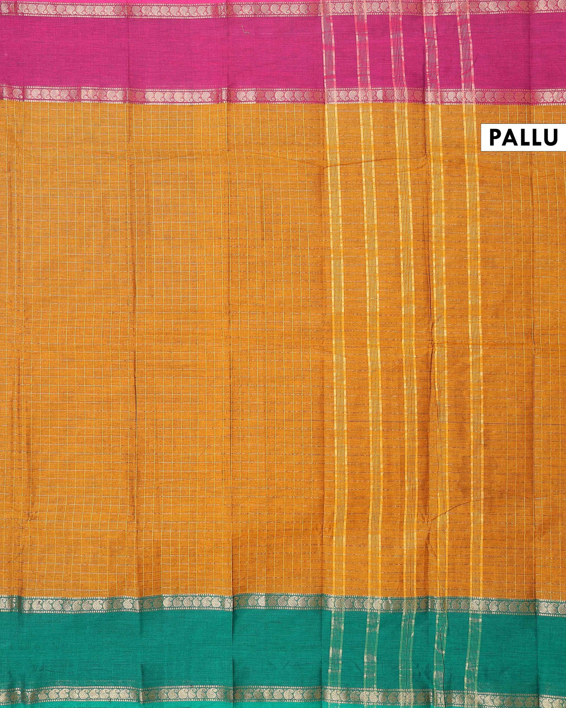 Classic Chettinad Cotton Saree with Traditional Woven Checks and Zari Border - Brown-PALLU