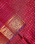 Classic Chettinad Cotton Saree with Woven Checks and Peacock Motif - Maroon-Close