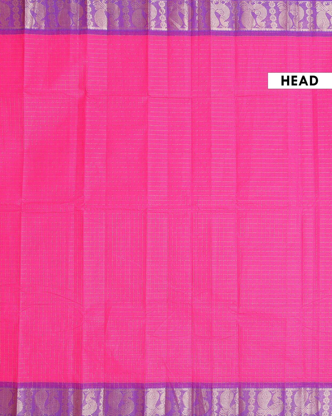 Classic Chettinad Cotton Saree with Woven Checks and Peacock Motif - Pink