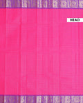 Classic Chettinad Cotton Saree with Woven Checks and Peacock Motif - Pink-Head