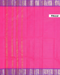 Classic Chettinad Cotton Saree with Woven Checks and Peacock Motif - Pink-Pallu
