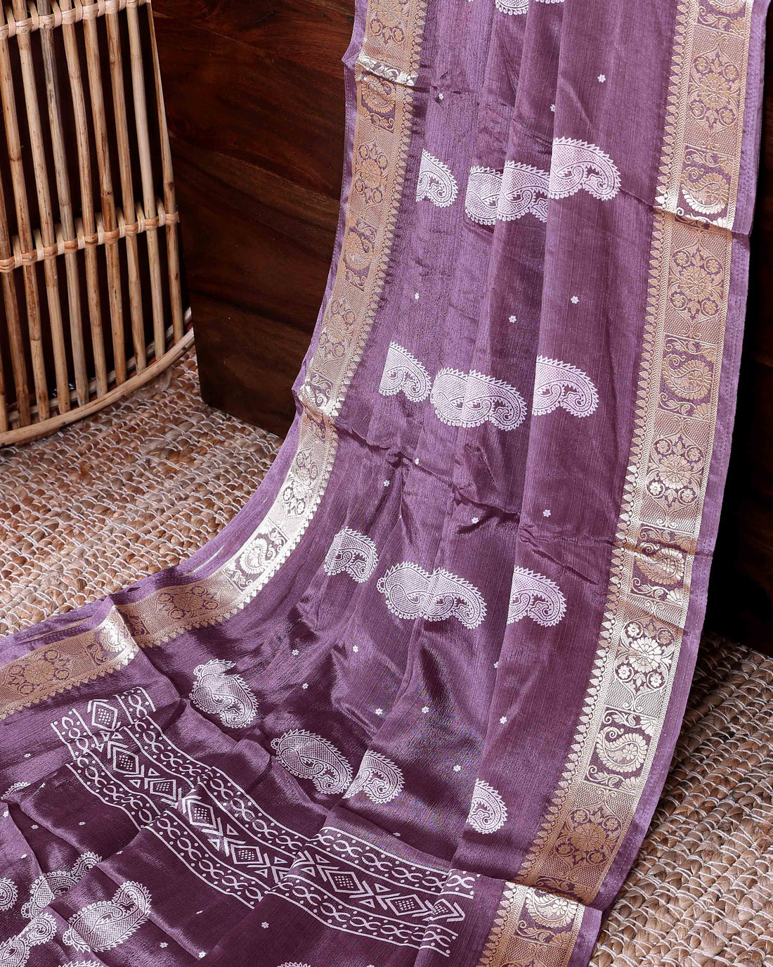 Classic Dola Silk Saree with Classic Paisley Motifs and Rich Antique Zari Border - Purple