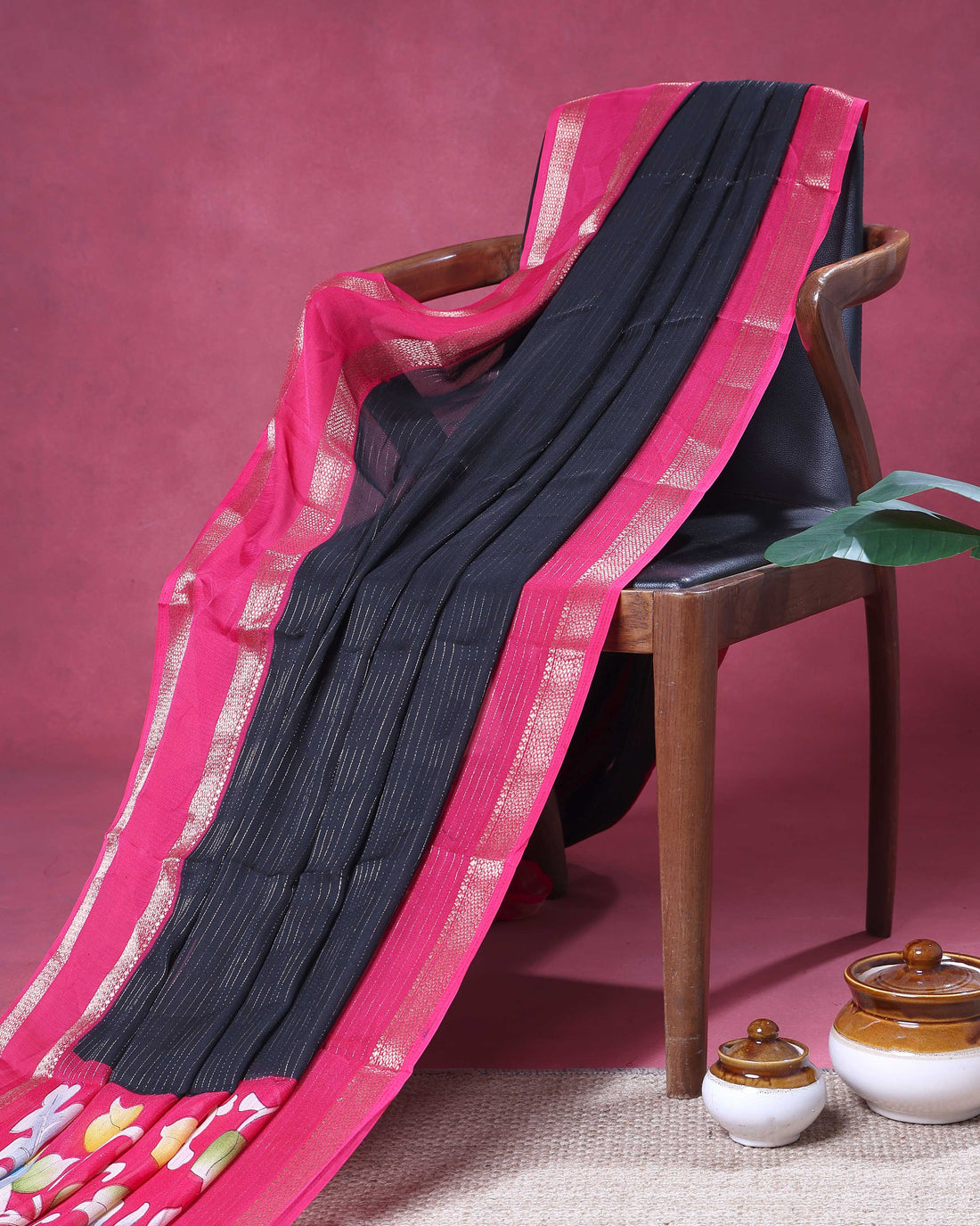 Classic Dola Silk Saree with Kalamkari Inspired Pallu and Intricate Zari Border - Black