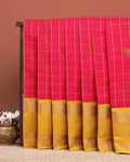 Classic Elampillai Silk Cotton Saree with Elegant Checked Pattern and Traditional Zari Woven Contrast Border - Pink