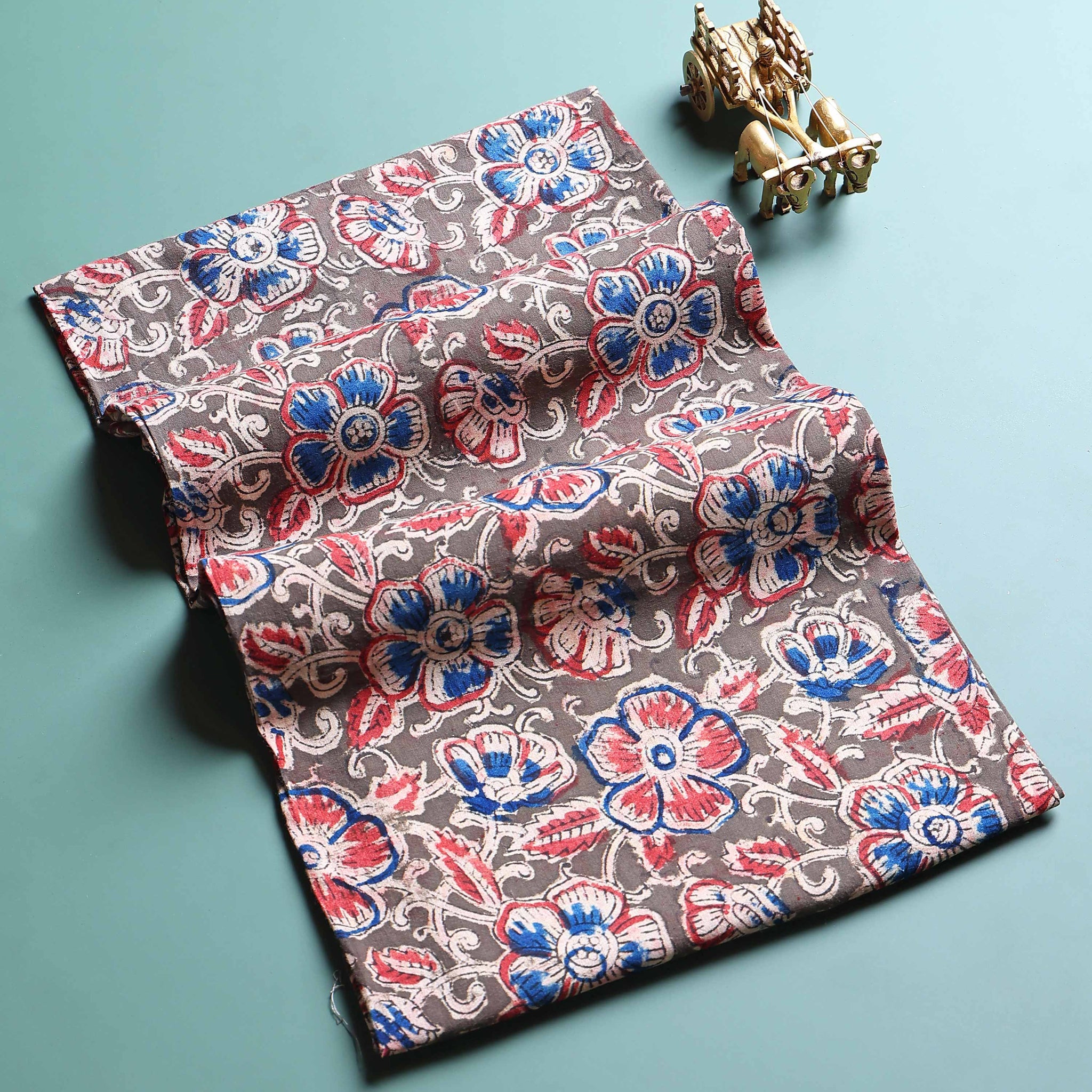 Classic Floral Print Unstitched Blouse Material - Brown