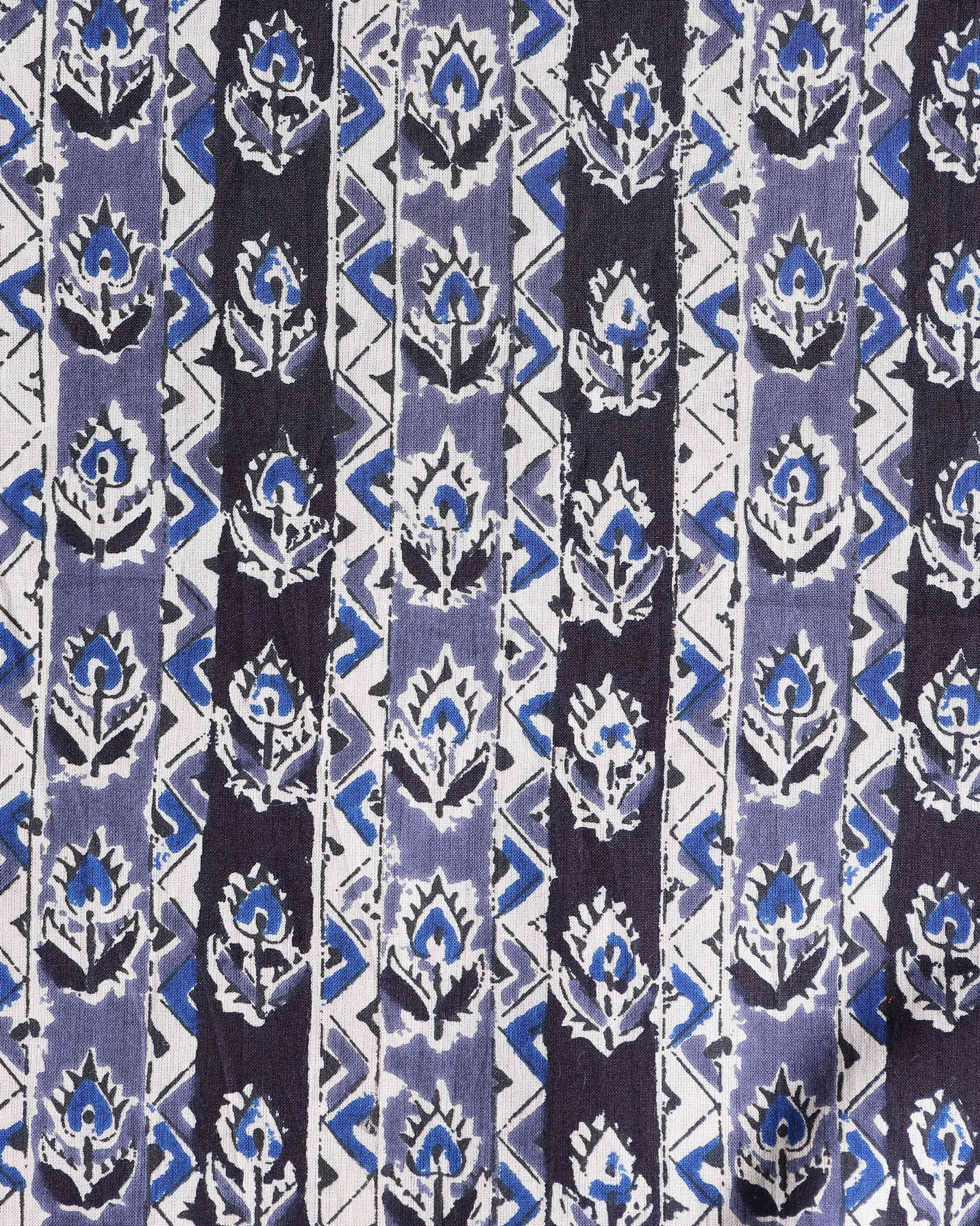 Classic Floral Printed Unstitched Blouse Material - Grey-Close
