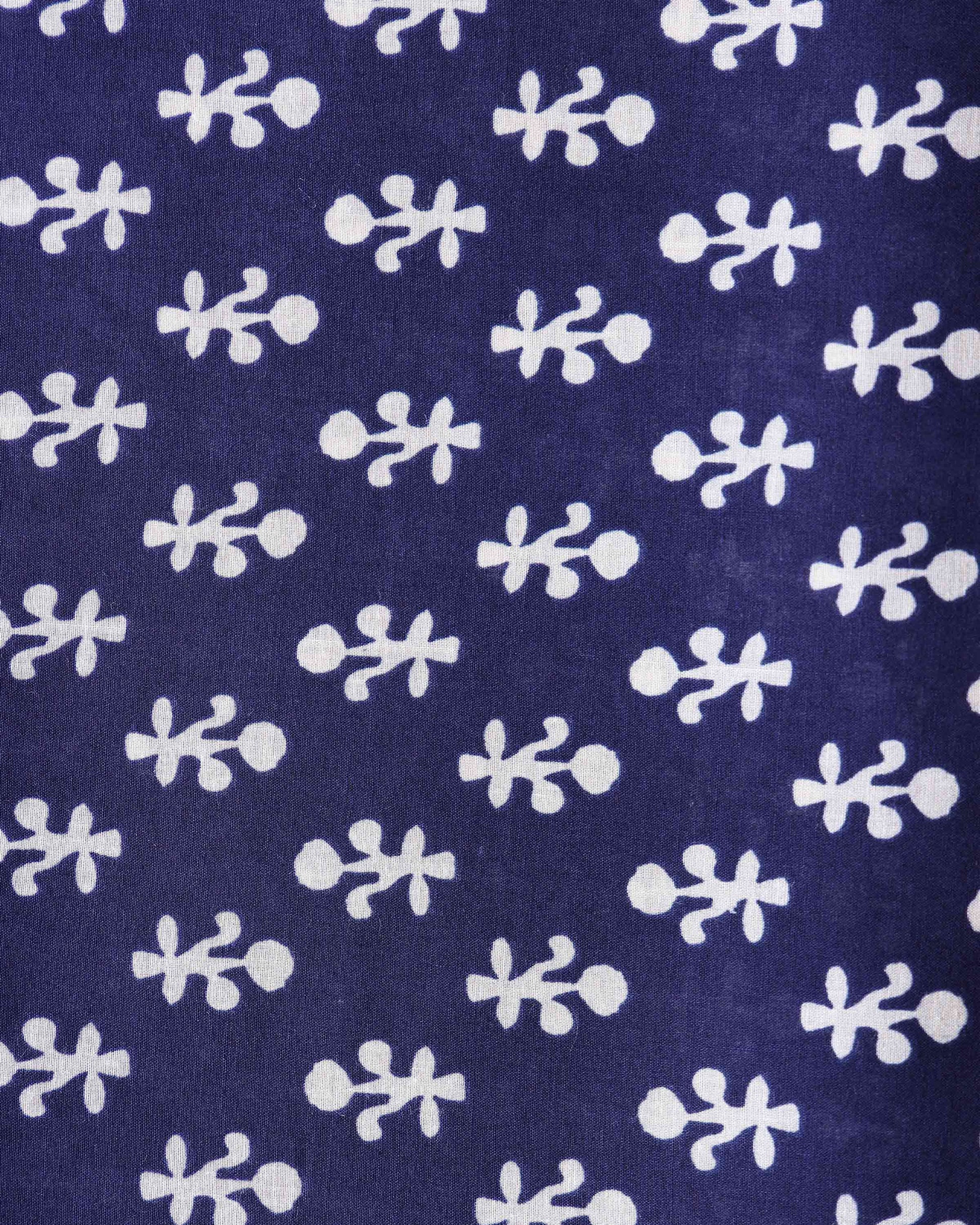 Classic Hand Block Printed Unstitched Blouse Material - Navy Blue-Close