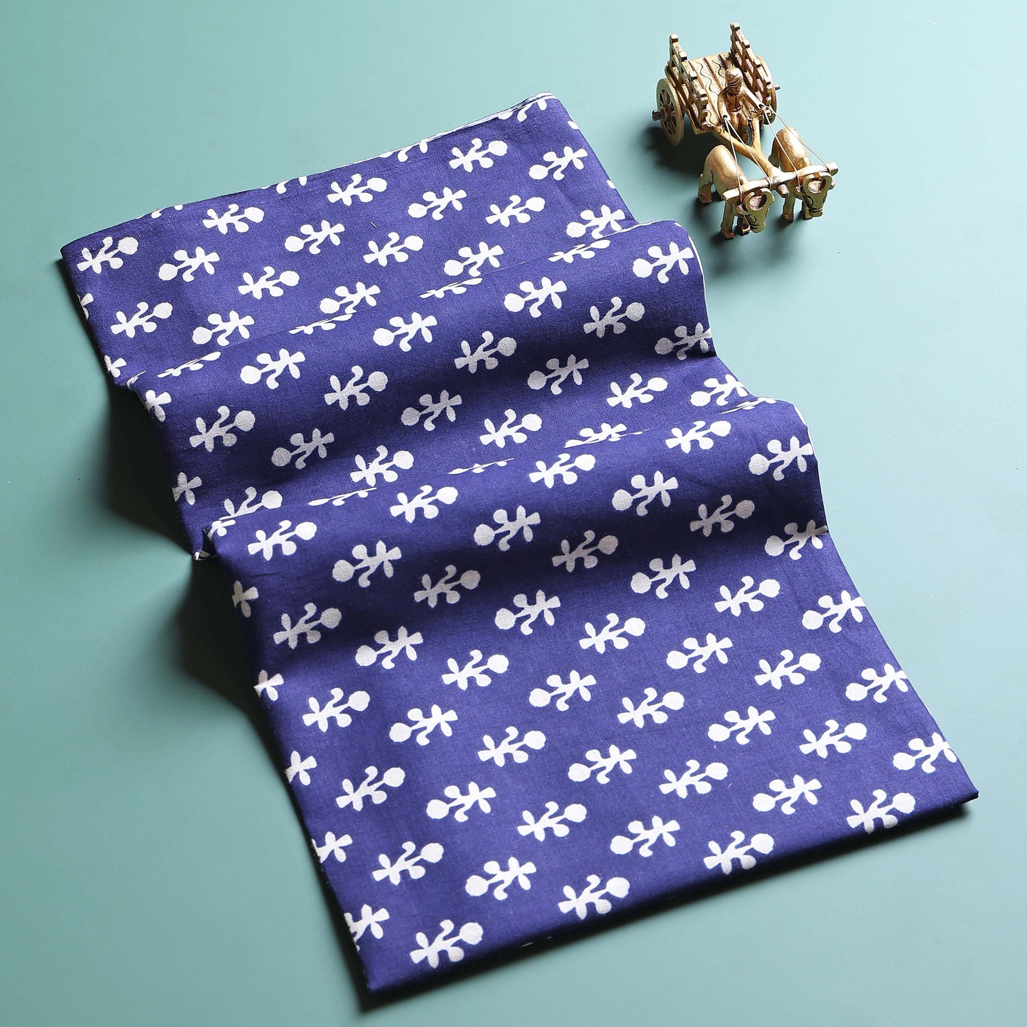 Classic Hand Block Printed Unstitched Blouse Material - Navy Blue