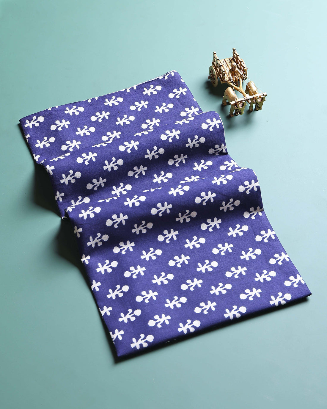 Classic Hand Block Printed Unstitched Blouse Material - Navy Blue