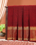 Classic Handloom Narayanpet Cotton Saree with Traditional Gold Zari Border - Maroon
