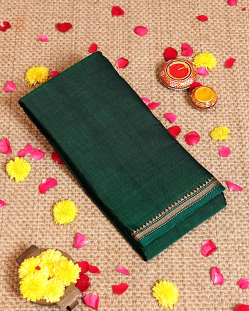 Classic Handloom Narayanpet Cotton Saree with Traditional Temple Border - Green