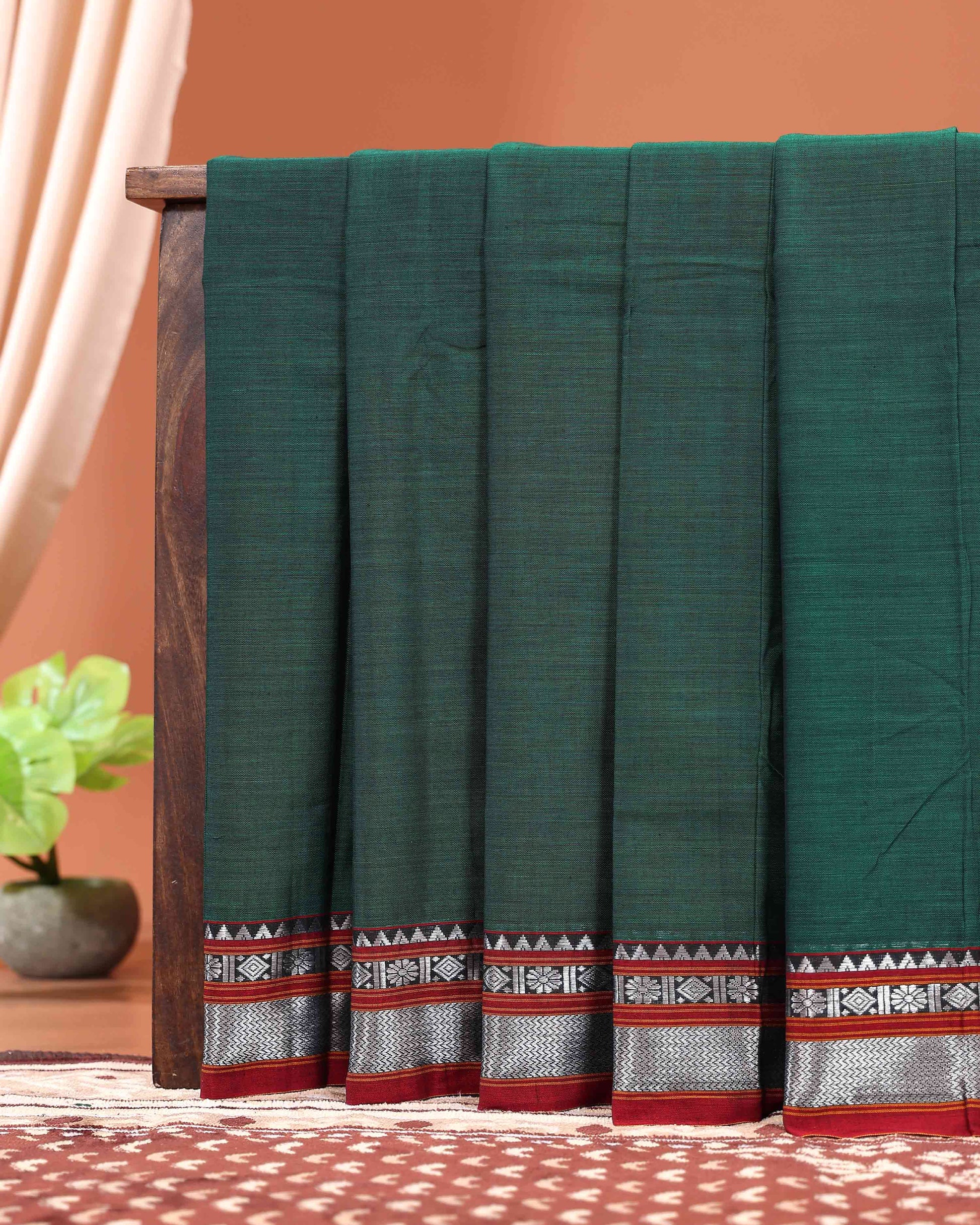 Classic Handloom Narayanpet Cotton Saree with Traditional Zari Woven Border  - Green
