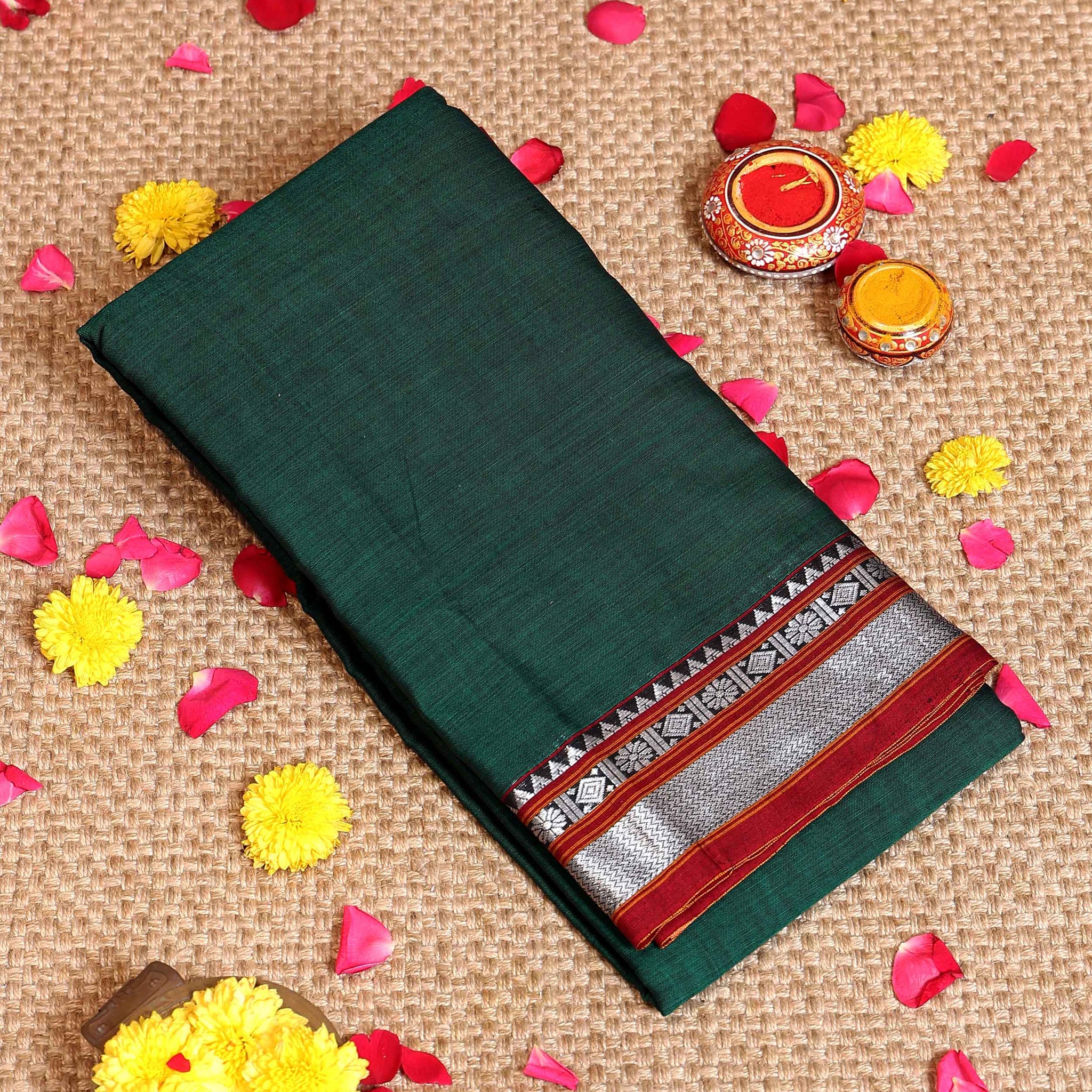 Classic Handloom Narayanpet Cotton Saree with Traditional Zari Woven Border  - Green