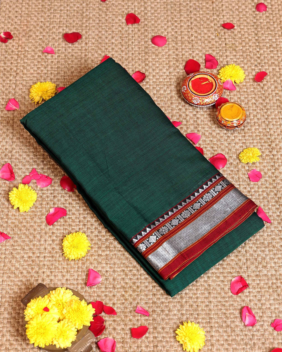 Classic Handloom Narayanpet Cotton Saree with Traditional Zari Woven Border  - Green
