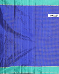 Classic Handloom Soft Silk Saree with Checked Body and Striped Border - Blue-Head