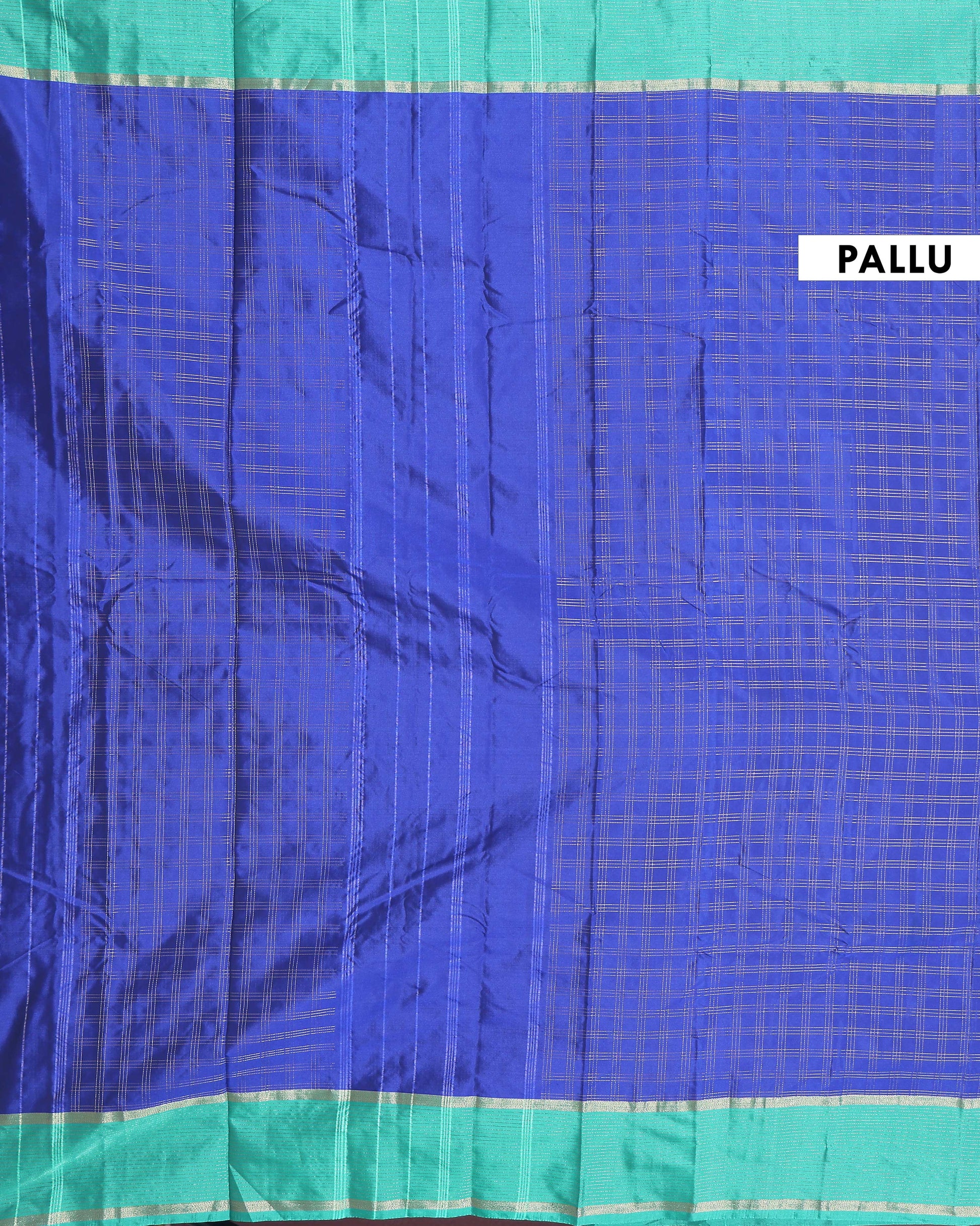 Classic Handloom Soft Silk Saree with Checked Body and Striped Border - Blue-Head