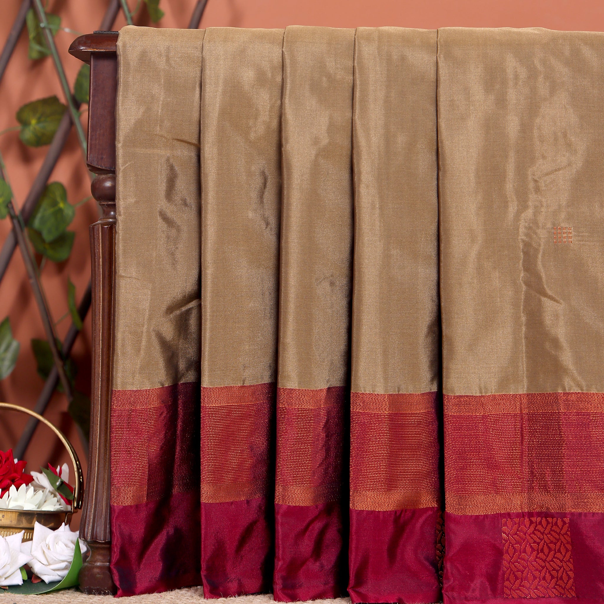 Classic Handloom Soft Silk Saree with Intricate Zari Border - Brown