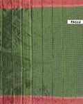 Classic Handloom Soft Silk Saree with Zari Checks and Contrast Border - Green