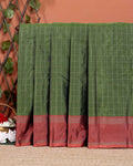 Classic Handloom Soft Silk Saree with Zari Checks and Contrast Border - Green