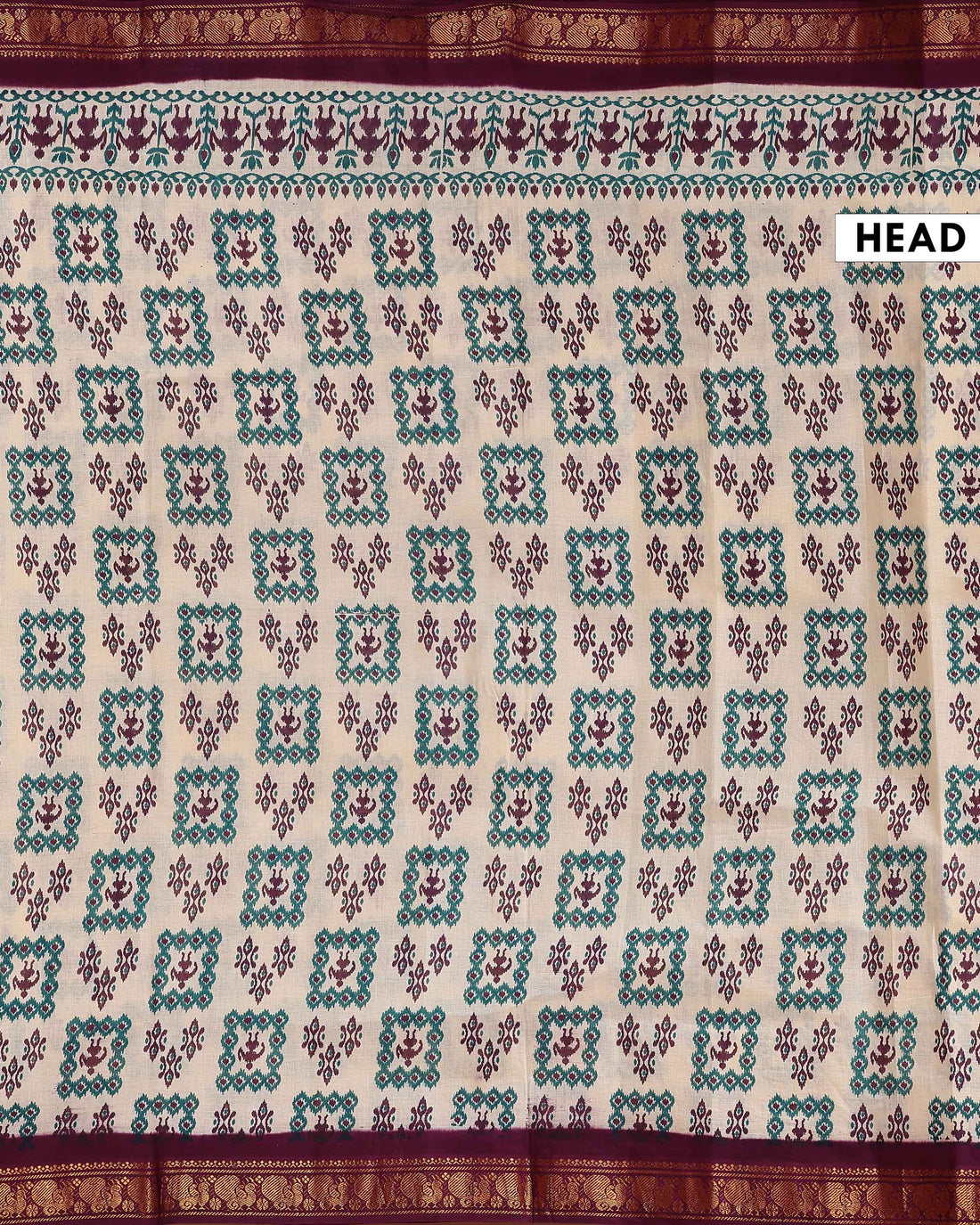 Classic Ikkat Style Printed Sungudi Cotton Saree with Intricate Border - Cream