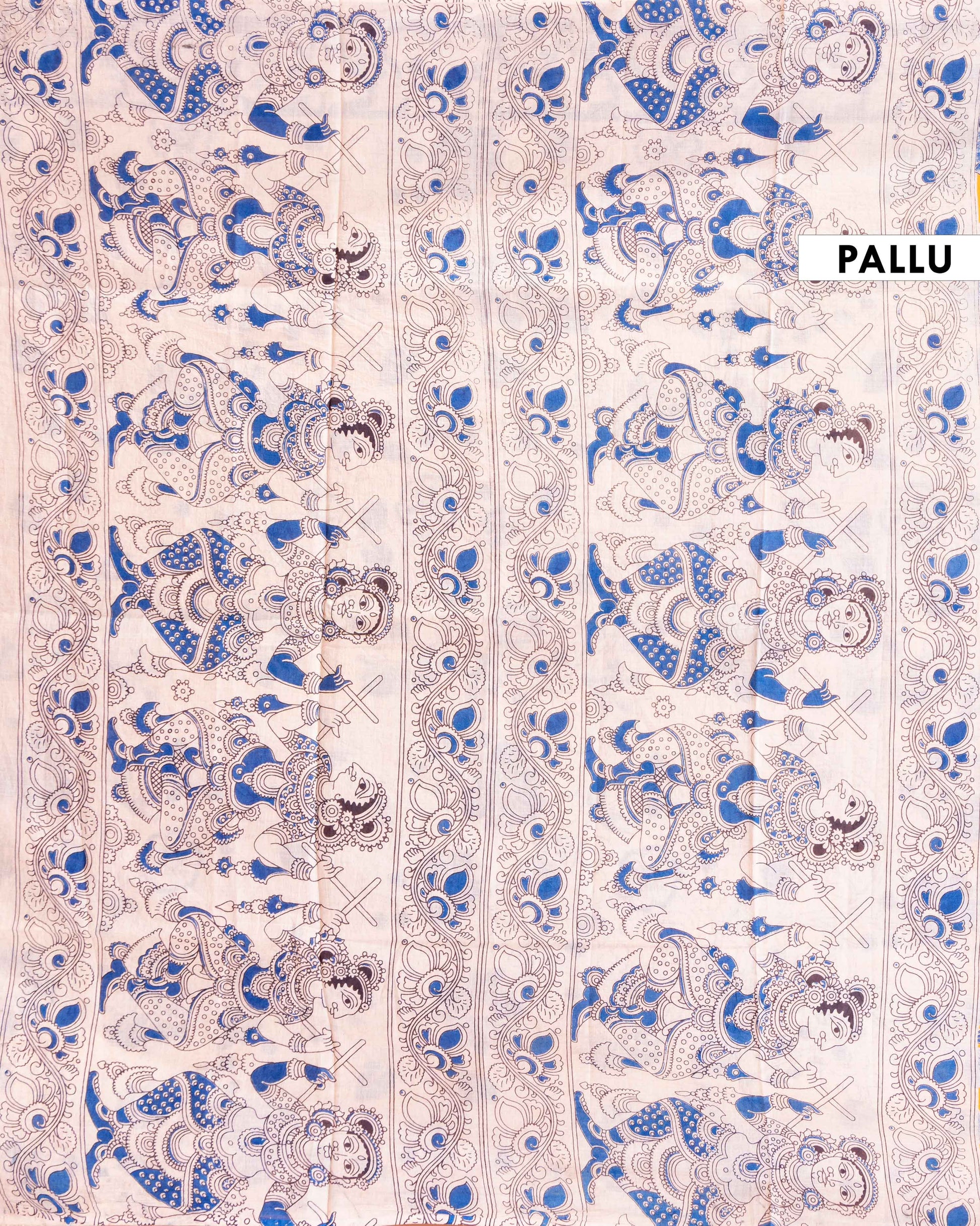 Classic Kalamkari Cotton Saree Intricate Floral and Leaf Designs - Yellow