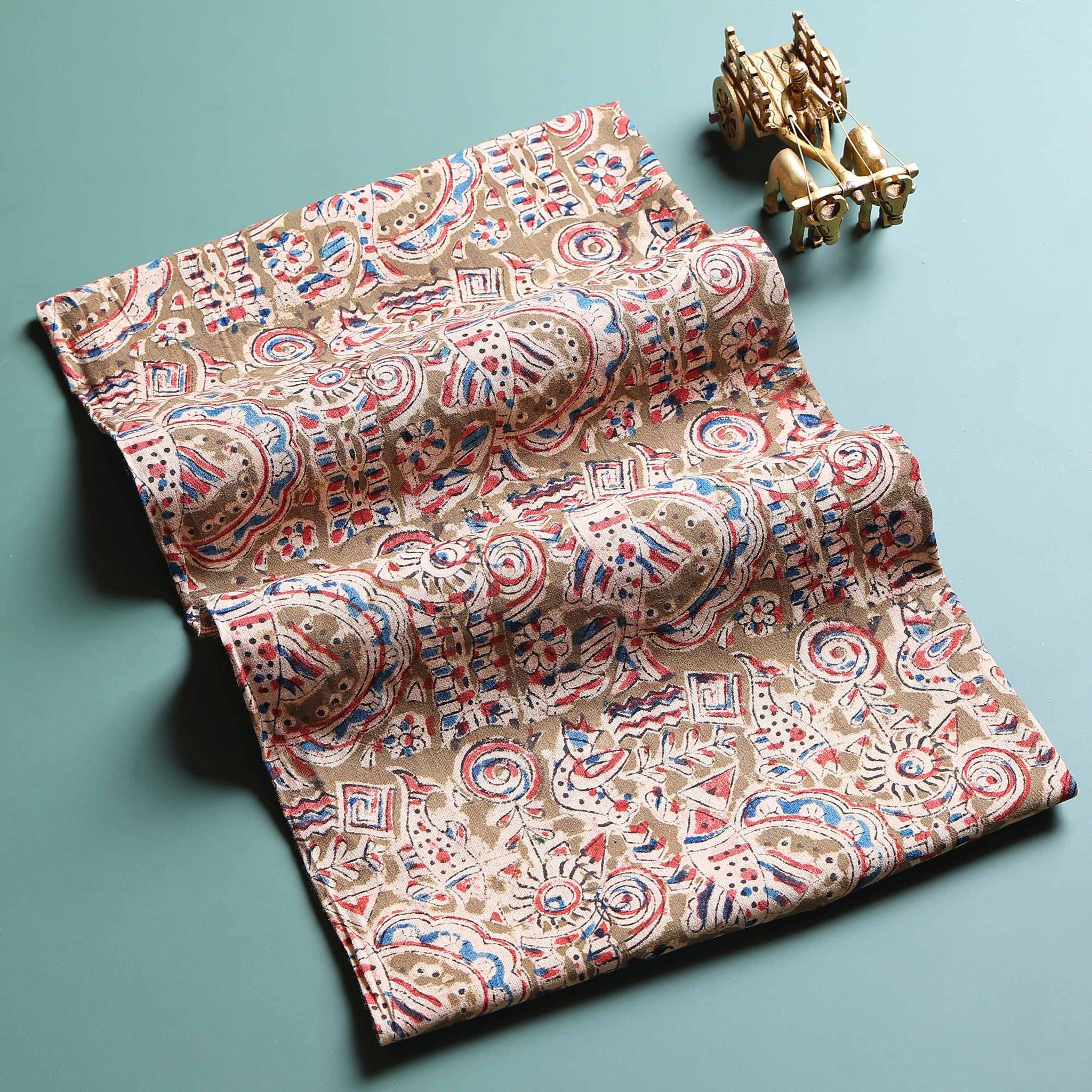 Classic Kalamkari Inspired Print Unstitched Blouse Material - Olive Green
