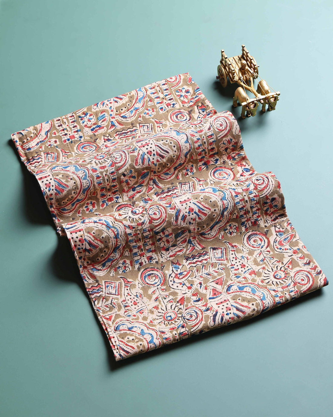 Classic Kalamkari Inspired Print Unstitched Blouse Material - Olive Green