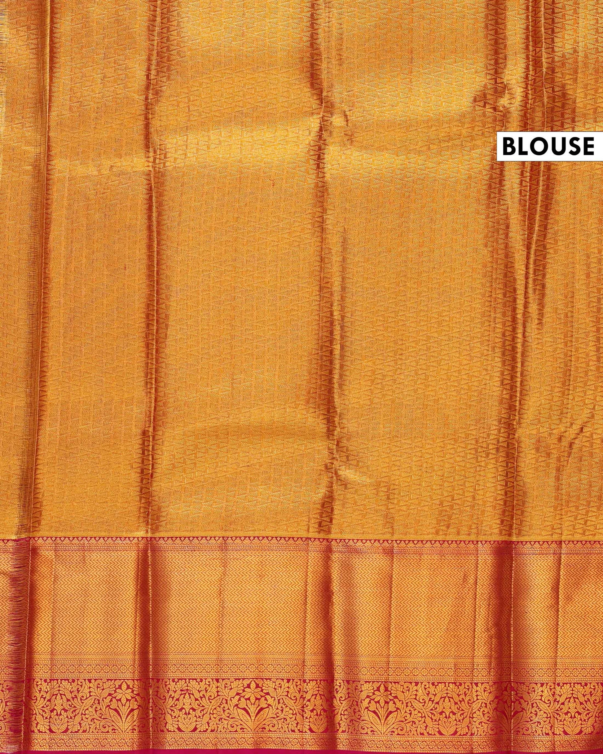 Classic Kanchipuram Tissue Silk Saree with Intricate Zari Weaving and Floral Motif Border - Gold-Blouse