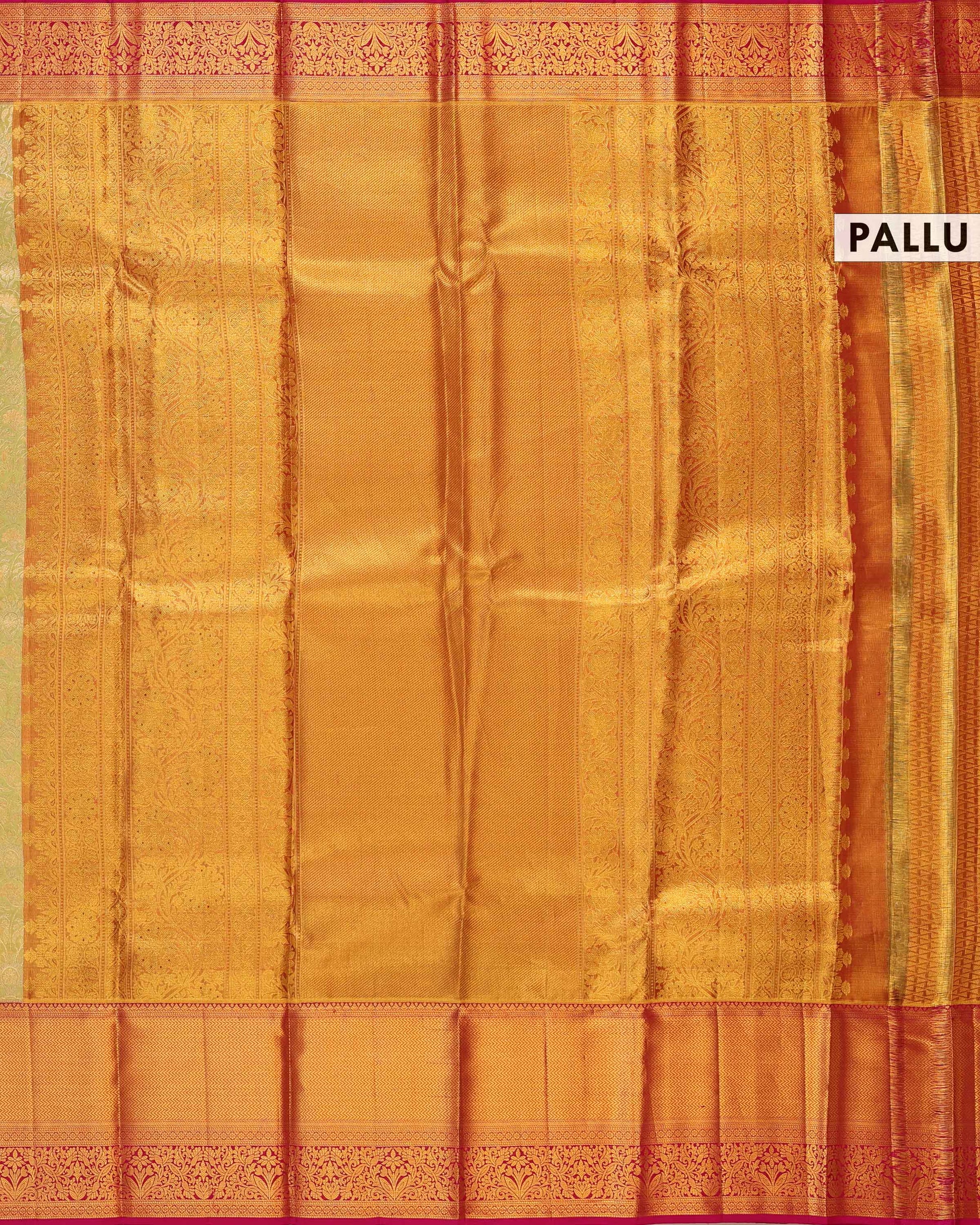 Classic Kanchipuram Tissue Silk Saree with Intricate Zari Weaving and Floral Motif Border - Gold-Pallu