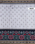 Classic Pochampally Ikkat Handloom Saree with Temple Border and Peacock Design - Off White