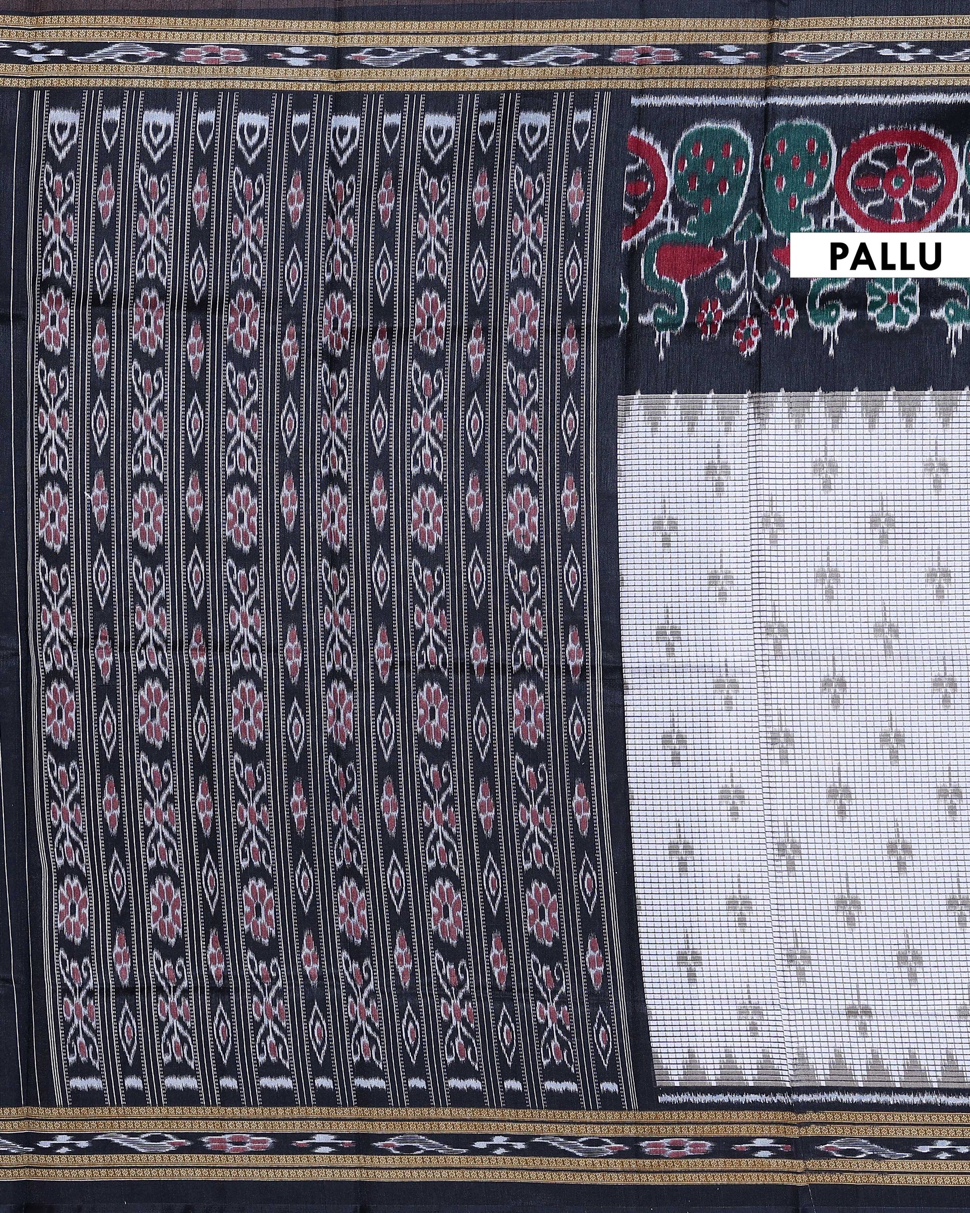 Classic Pochampally Ikkat Handloom Saree with Temple Border and Peacock Design - Off White