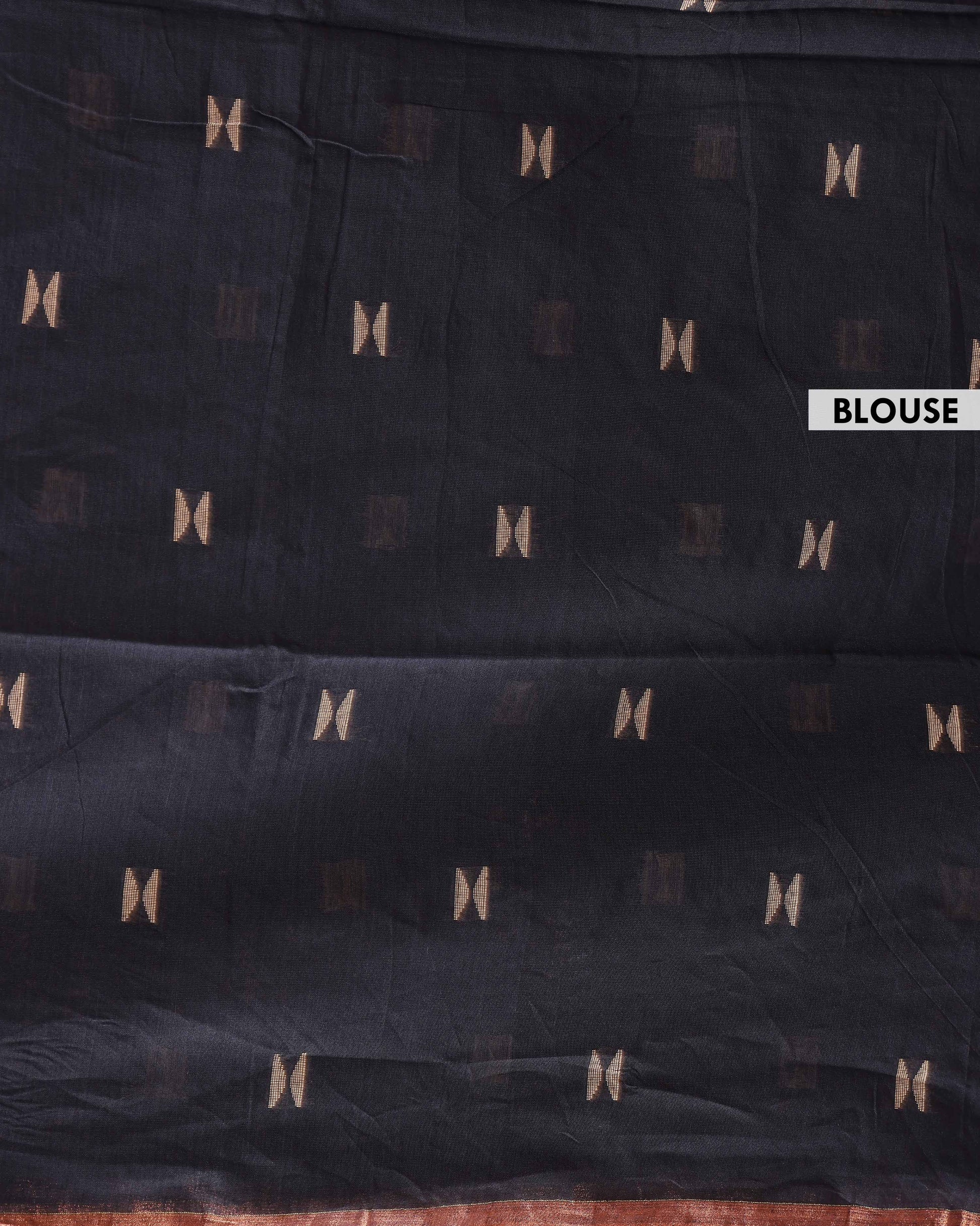 Classic Semi Silk Cotton Saree Golden Zari Border and All-Over Thread Motifs - Black