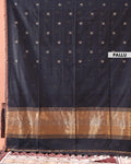 Classic Semi Silk Cotton Saree Golden Zari Border and All-Over Thread Motifs - Black