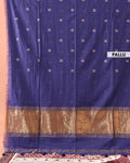 Classic Semi Silk Cotton Saree Golden Zari Border and All-Over Thread Motifs - Dark Blue