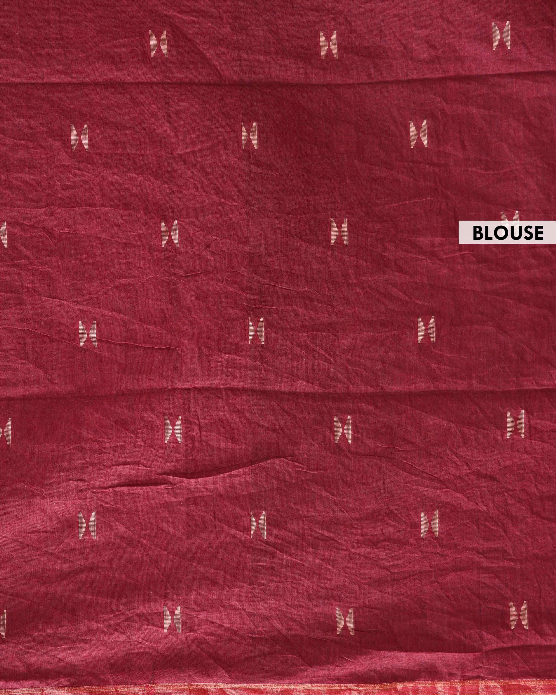 Classic Semi Silk Cotton Saree Golden Zari Border and All-Over Thread Motifs - Red