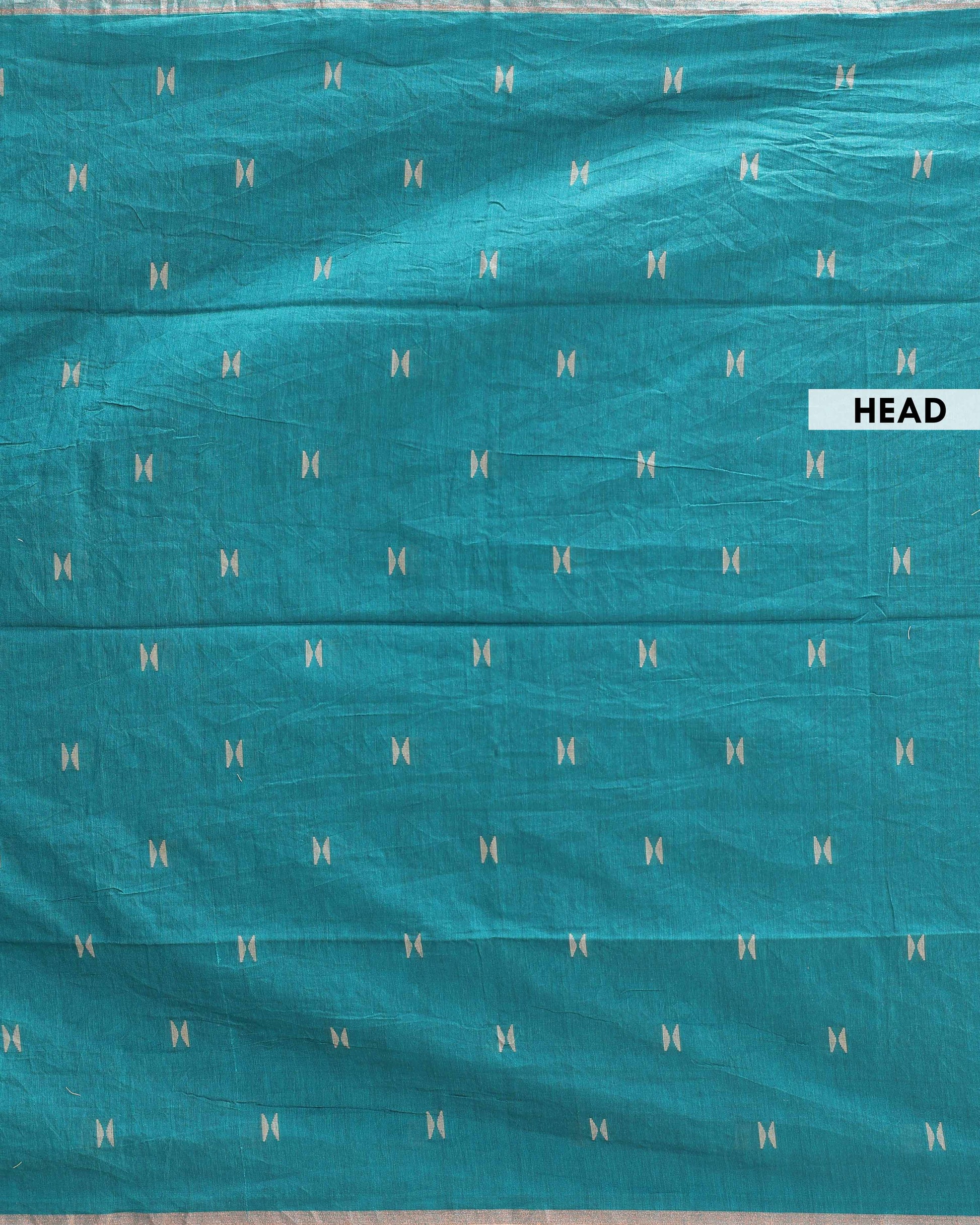 Classic Semi Silk Cotton Saree Golden Zari Border and All-Over Thread Motifs - Teal