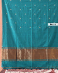 Classic Semi Silk Cotton Saree Golden Zari Border and All-Over Thread Motifs - Teal